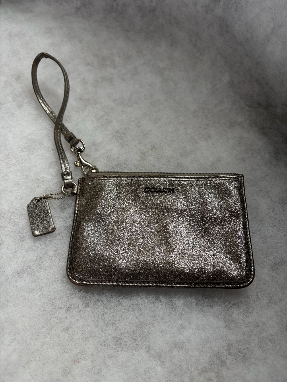 Coach Glitter Metallic Silver Wristlet